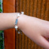 Mulberry Mongoose Snare Wire Bracelet – Hammered Links with White Pearl - Image 2
